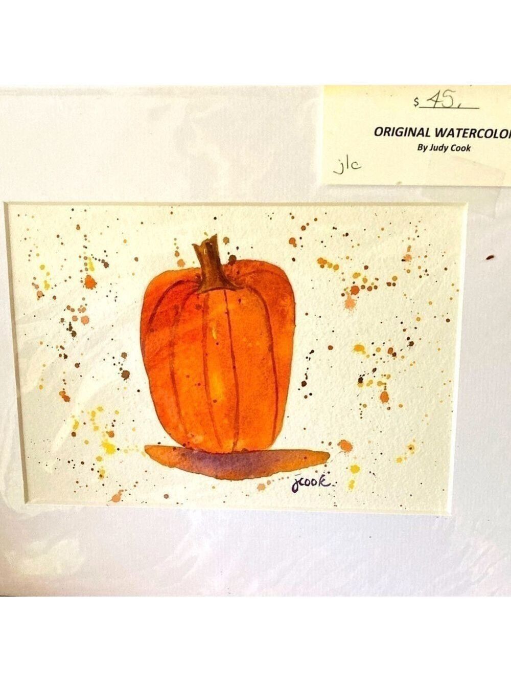 Original Watercolor painting Kitchen Splatters series Pumpkin 8x10 matted